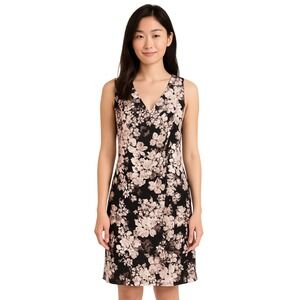 Banana Republic Dress Size‎ 4P Pink Black Floral Sleeveless V-Neck Lined Pockets